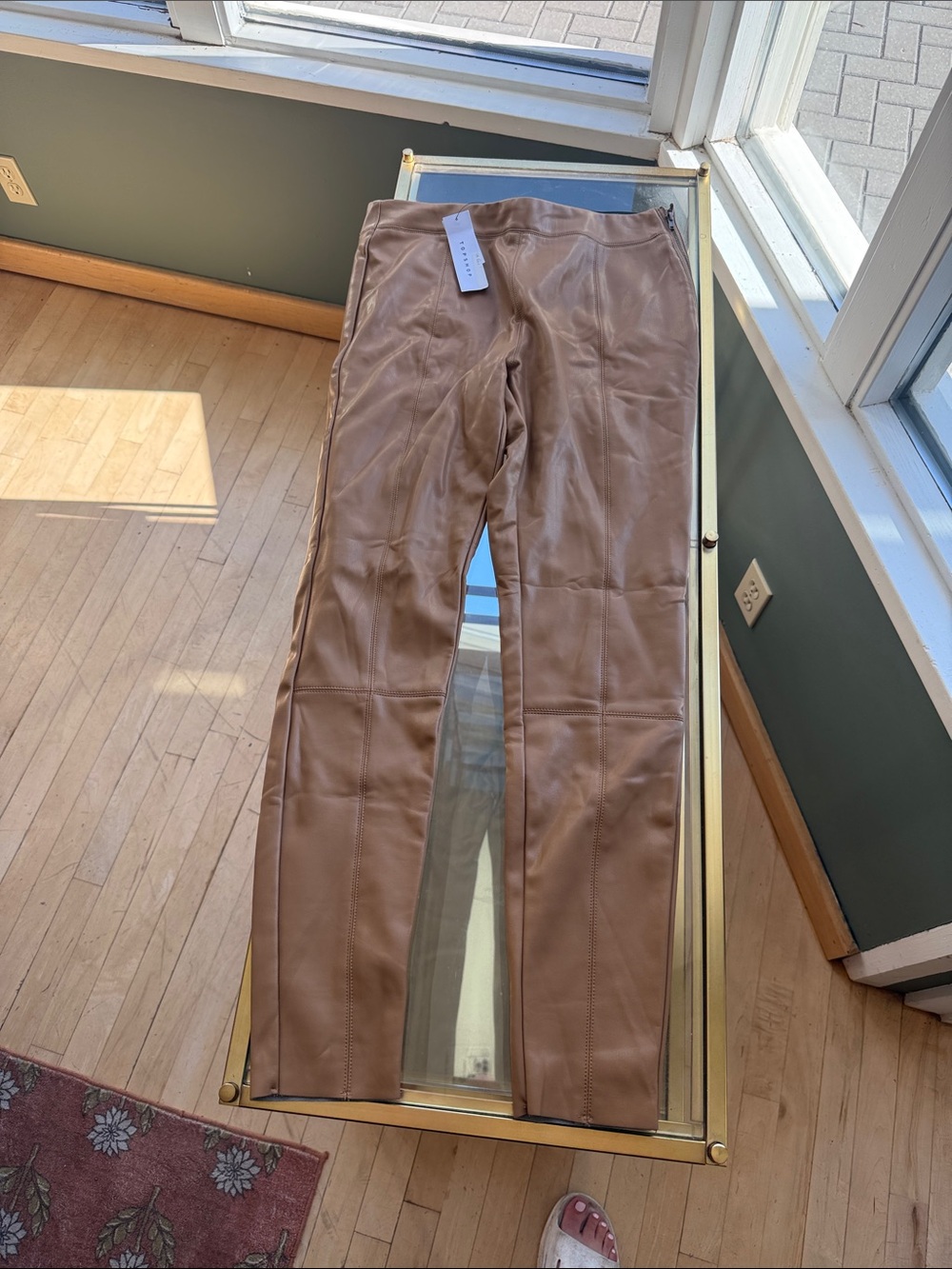 Topshop Brown Faux Leather Cropped Pants